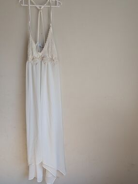 Linea Donatella Ivory Lace-Trim Sheer Slip Dress